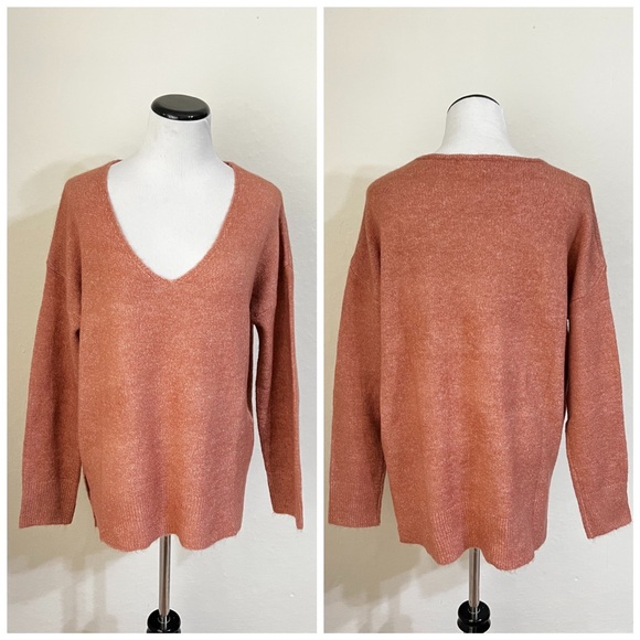 132 BiBi oversized loose fit deep u neck sweater top in Marsala - Picture 3 of 4